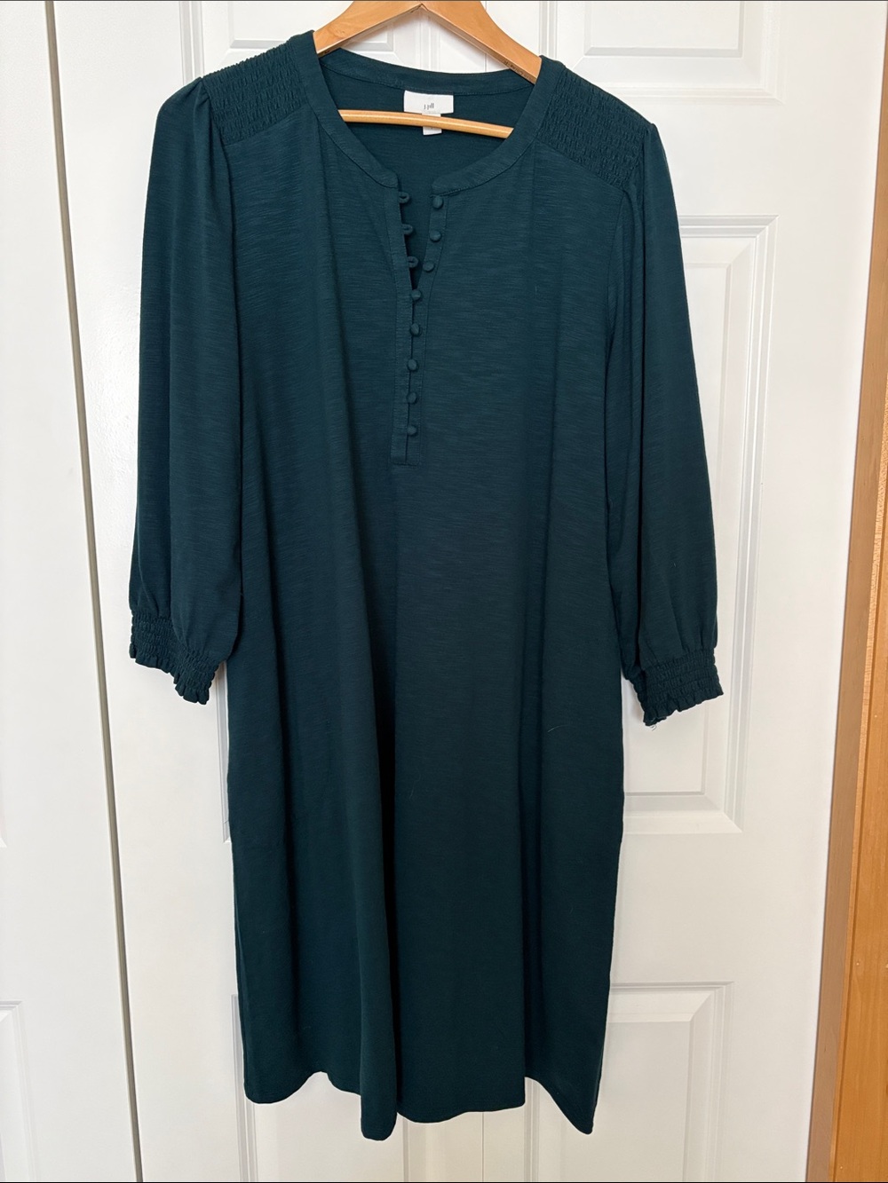 J. Jill Teal Long-Sleeve Button-Front Dress